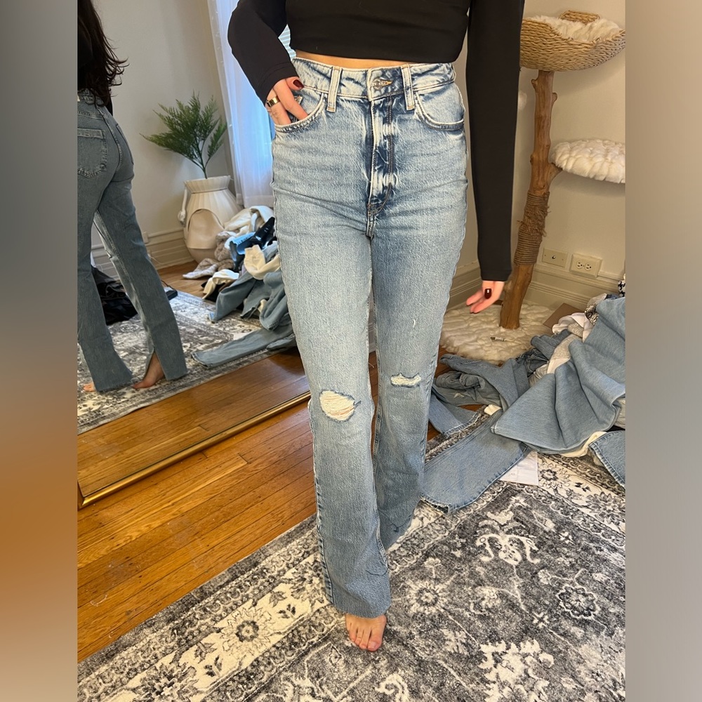 Zara high rise jeans with slit bottom hem